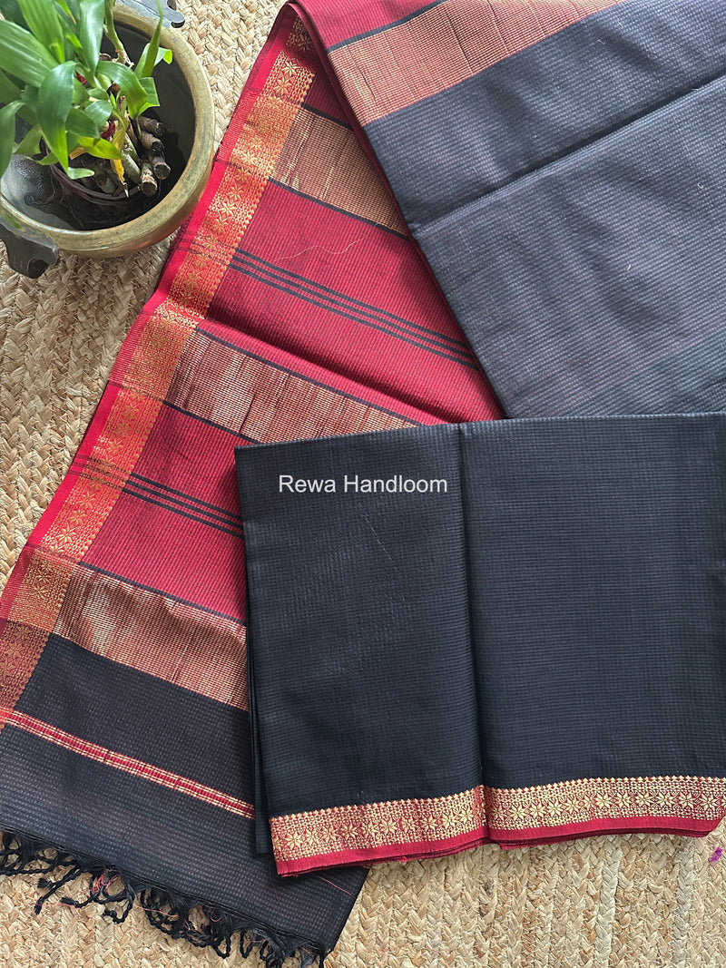 Maheshwari Black Garbha Reshami Silk Saree GS335
