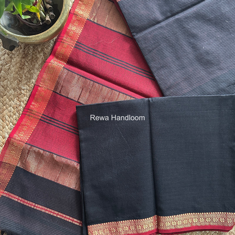 Maheshwari Black Garbha Reshami Silk Saree GS335