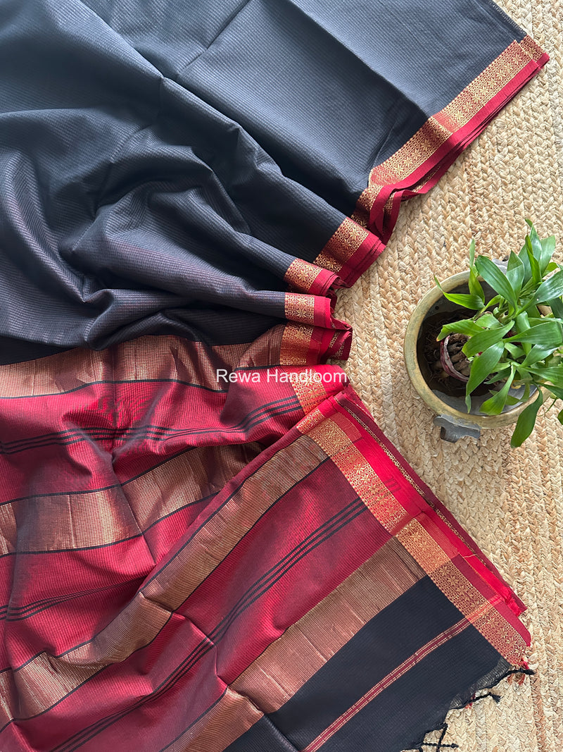Maheshwari Black Garbha Reshami Silk Saree GS335