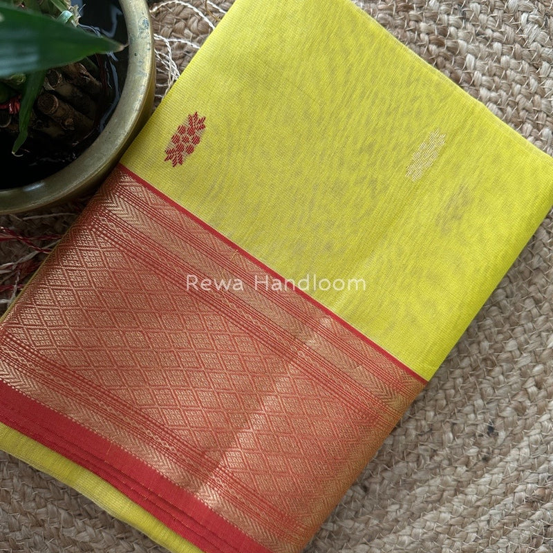 Maheshwari Bright Yellow Tissue Rich Pallu Saree THP018