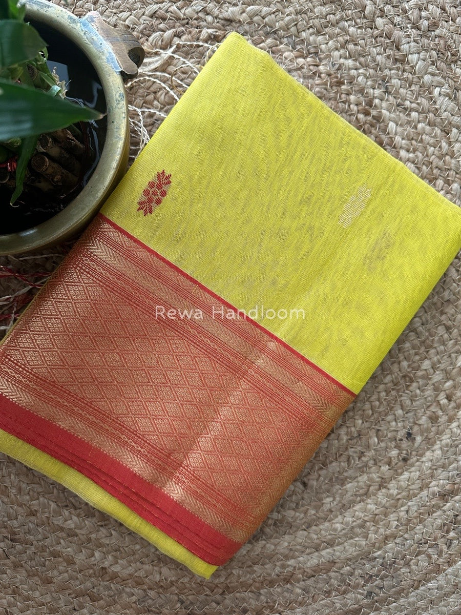 Maheshwari Bright Yellow Tissue Rich Pallu Saree THP018