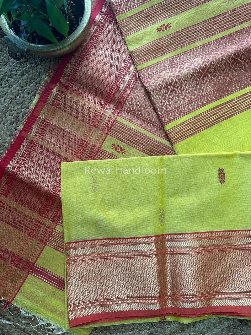 Maheshwari Bright Yellow Tissue Rich Pallu Saree THP018