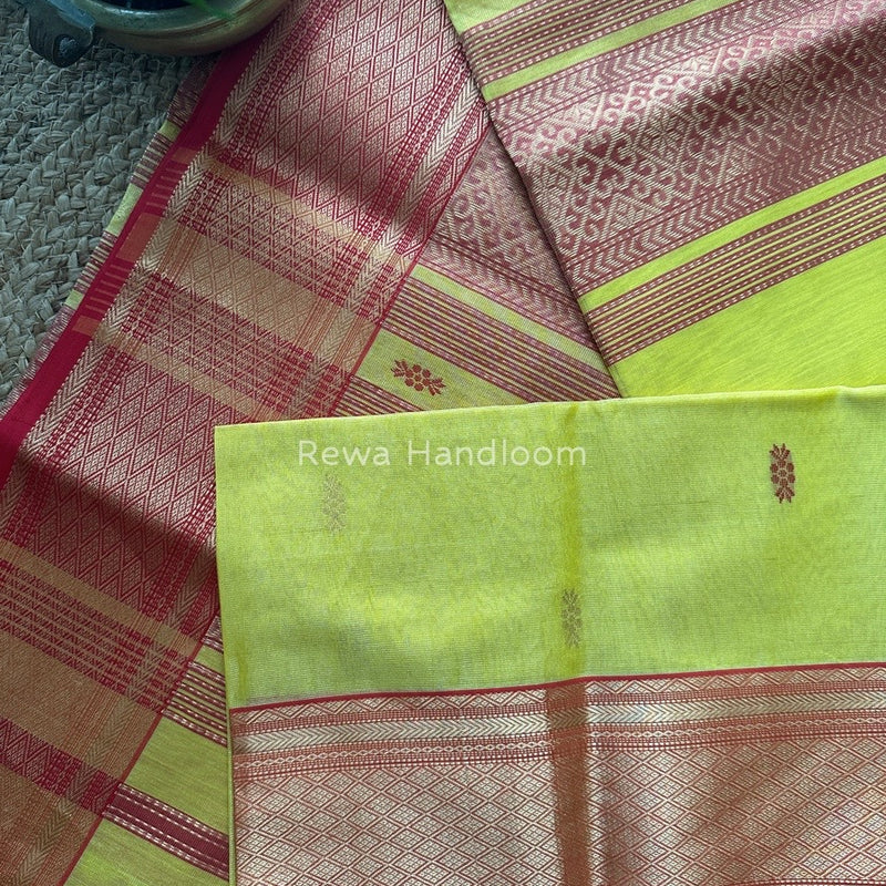 Maheshwari Bright Yellow Tissue Rich Pallu Saree THP018