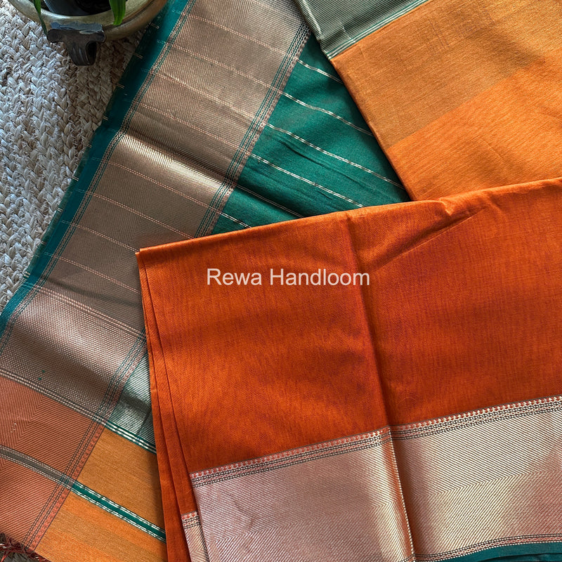 Exclusive Maheshwari Rust Orange Zari Border Saree EZ039