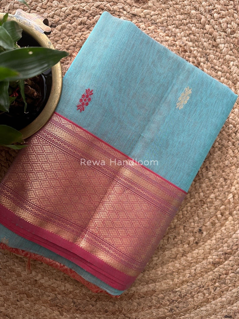 Maheshwari Firozi Blue Tissue Rich Pallu Saree THP021