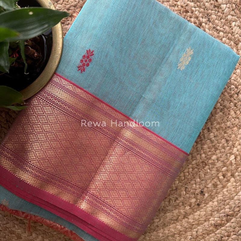Maheshwari Firozi Blue Tissue Rich Pallu Saree THP021