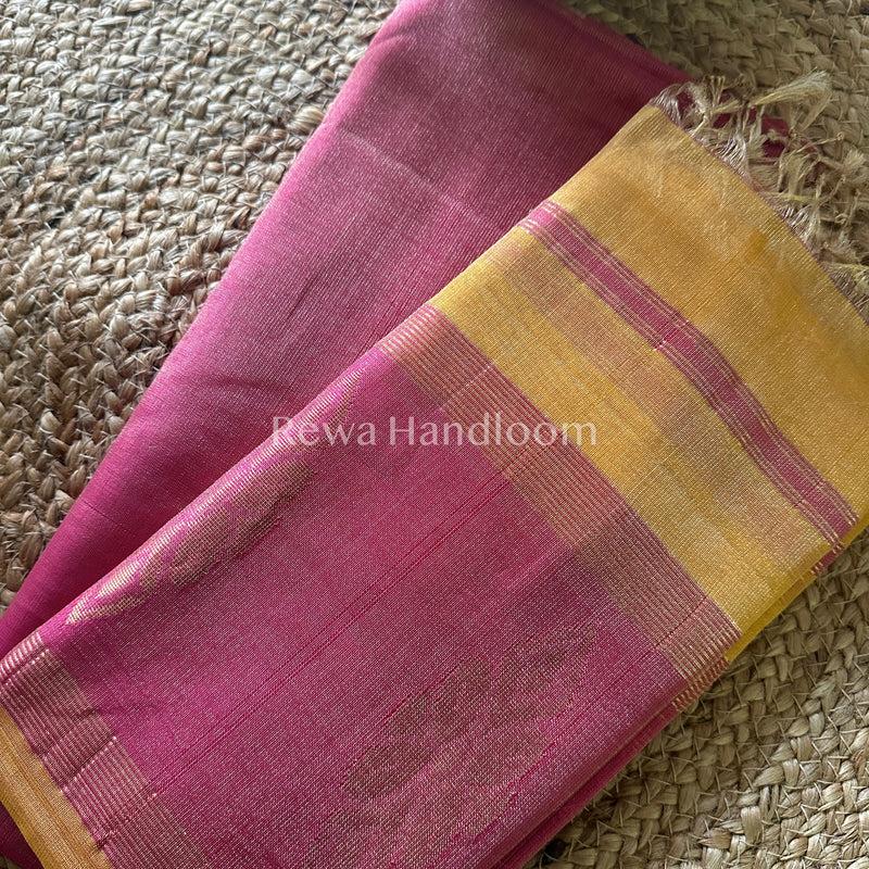 Maheshwari Pink-Golden Yellow Tissue Buta Dress Material TPT019