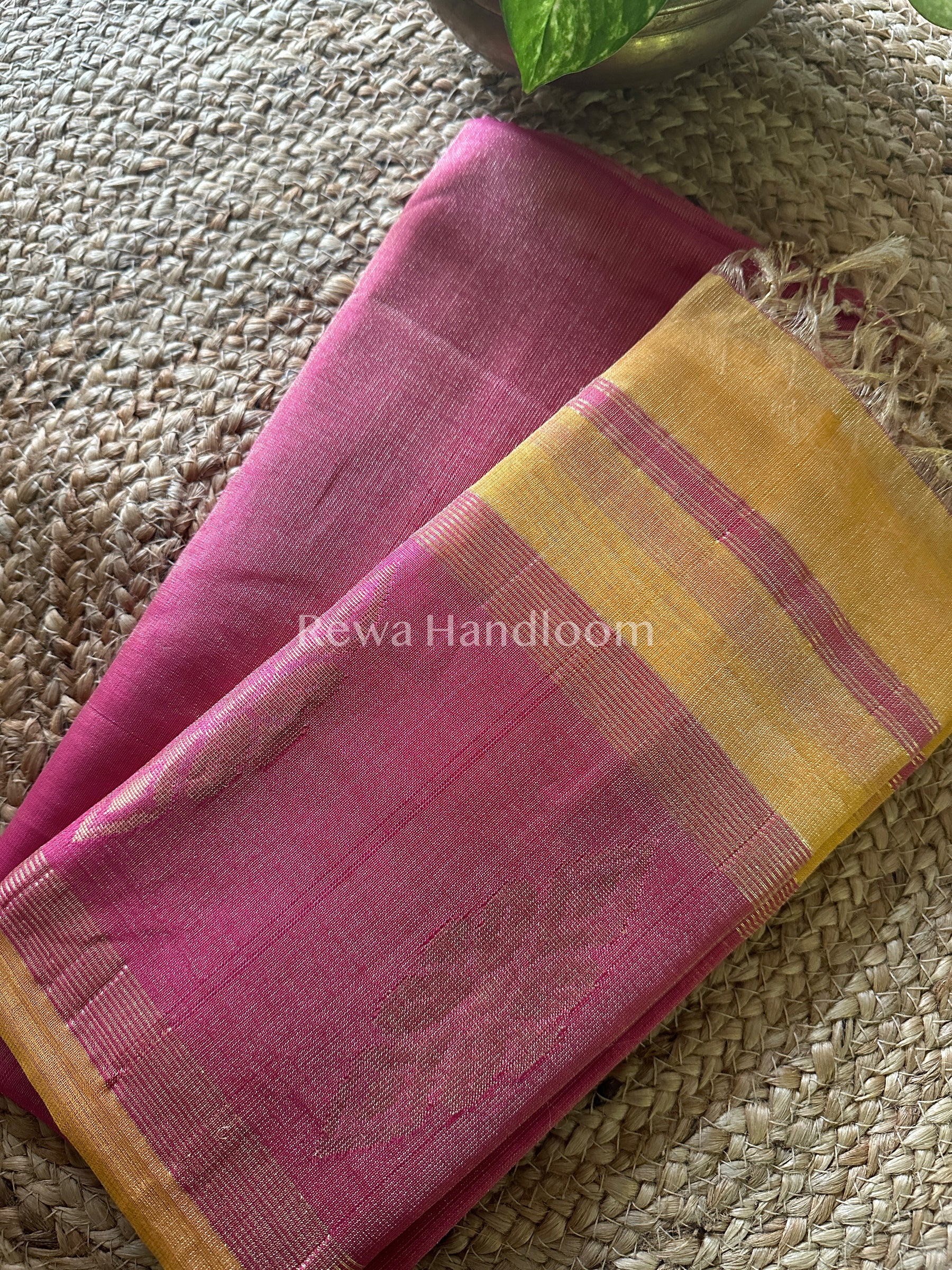 Maheshwari Pink-Golden Yellow Tissue Buta Dress Material TPT019