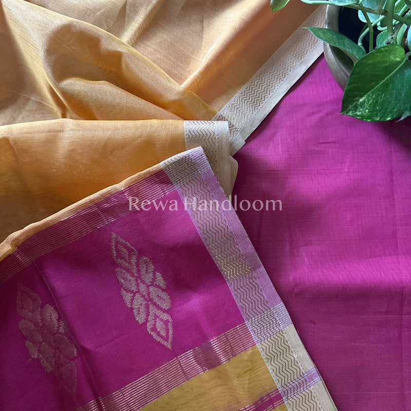 Maheshwari Pink-Golden Yellow Tissue Buta Dress Material TPT019