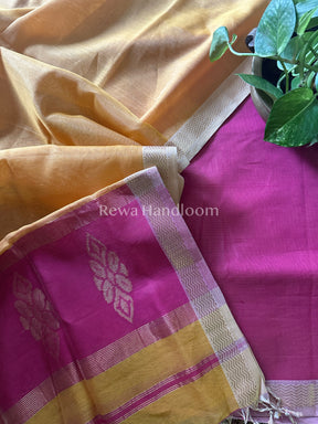 Maheshwari Pink-Golden Yellow Tissue Buta Dress Material TPT019