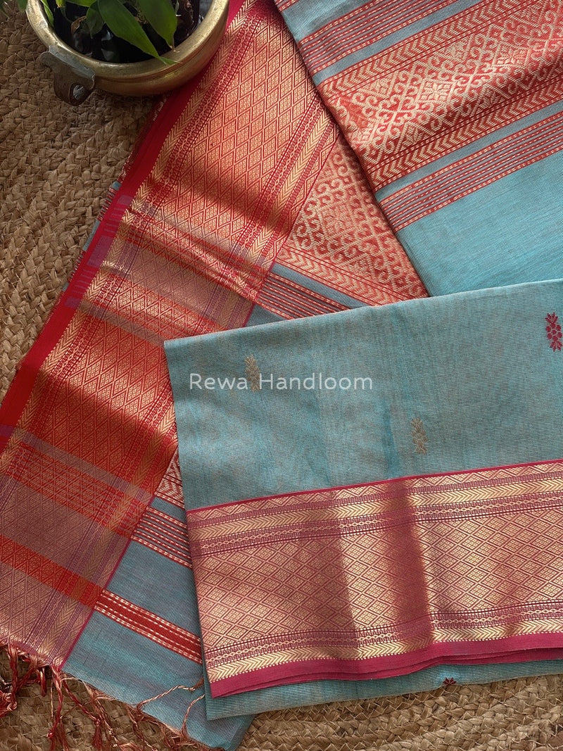 Maheshwari Firozi Blue Tissue Rich Pallu Saree THP021