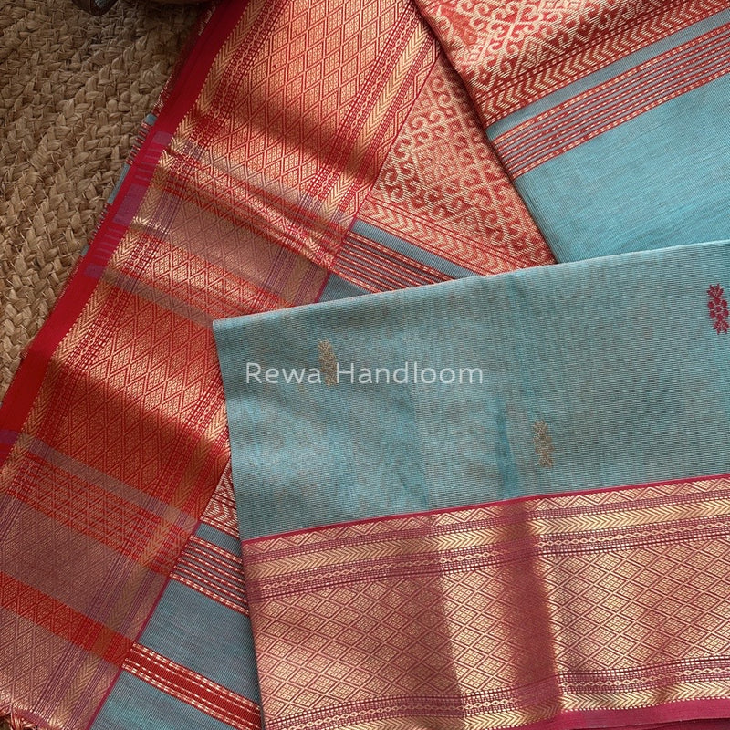 Maheshwari Firozi Blue Tissue Rich Pallu Saree THP021