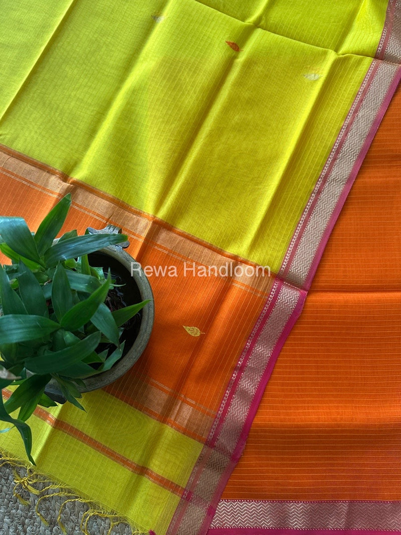 Maheshwari Orange-Yellow Motifs Top-Dupatta Set-PST053