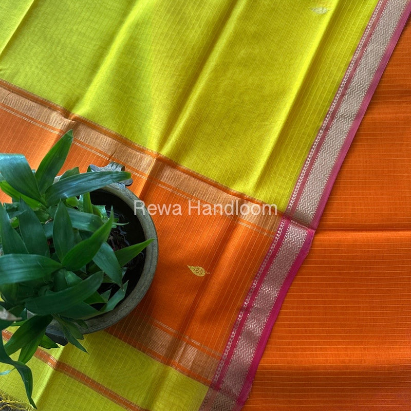 Maheshwari Orange-Yellow Motifs Top-Dupatta Set-PST053