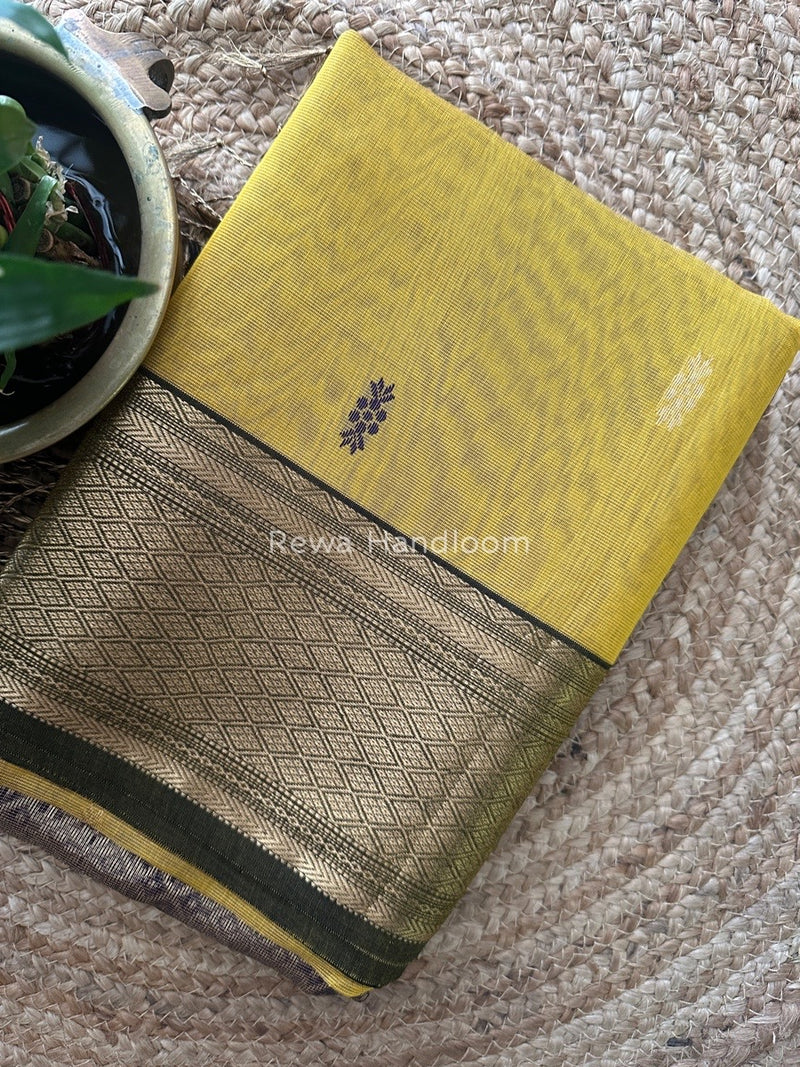 Maheshwari Golden Yellow Tissue Rich Pallu Saree THP031