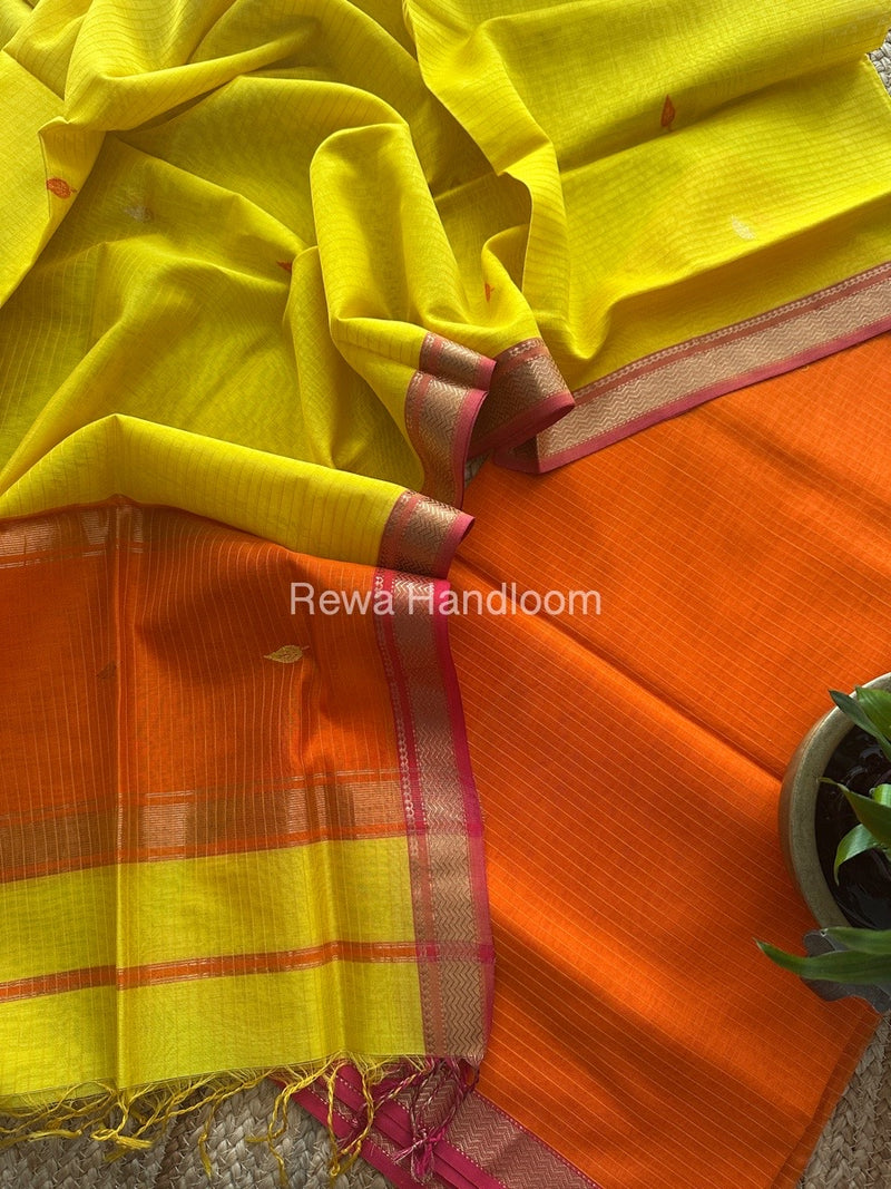 Maheshwari Orange-Yellow Motifs Top-Dupatta Set-PST053