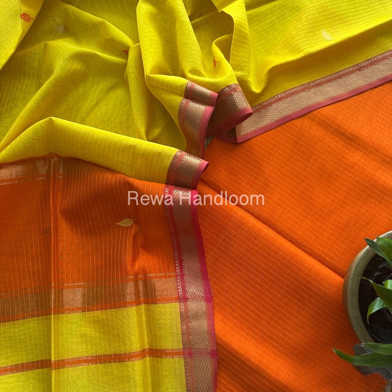 Maheshwari Orange-Yellow Motifs Top-Dupatta Set-PST053