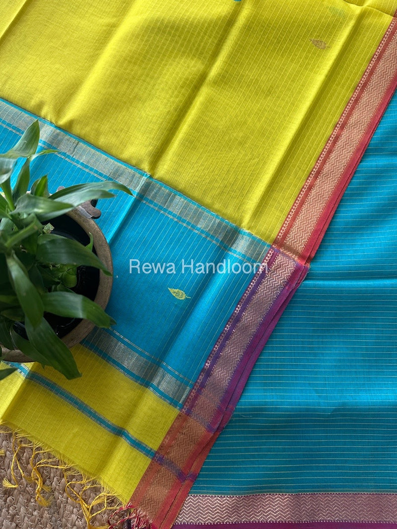 Maheshwari Sea Green-Yellow Motifs Top-Dupatta Set PST0152