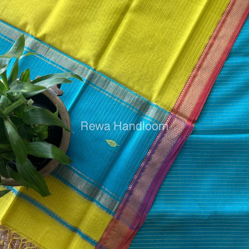 Maheshwari Sea Green-Yellow Motifs Top-Dupatta Set PST0152