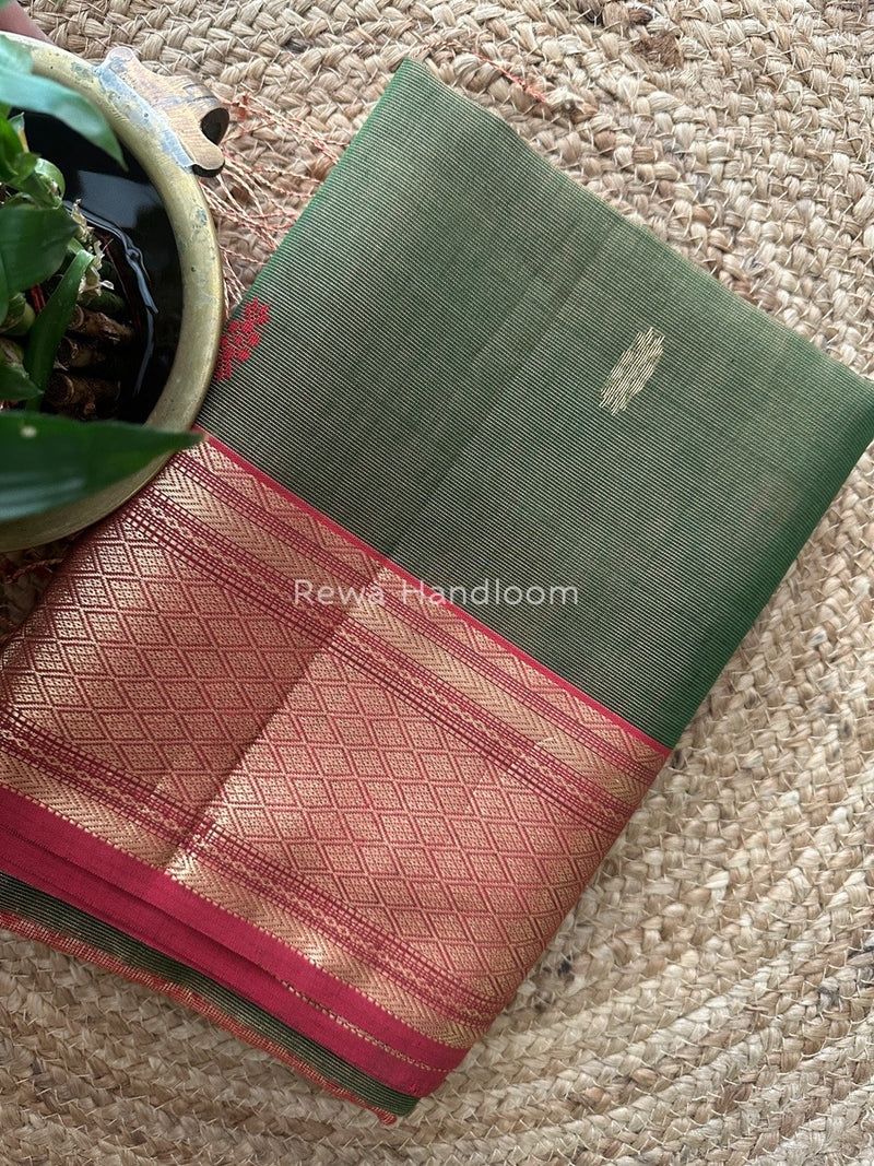Maheshwari Green Tissue Rich Pallu Saree THP026