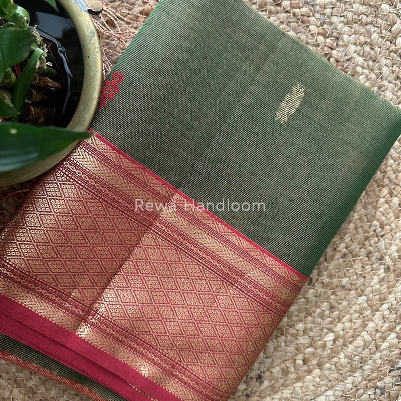 Maheshwari Green Tissue Rich Pallu Saree THP026