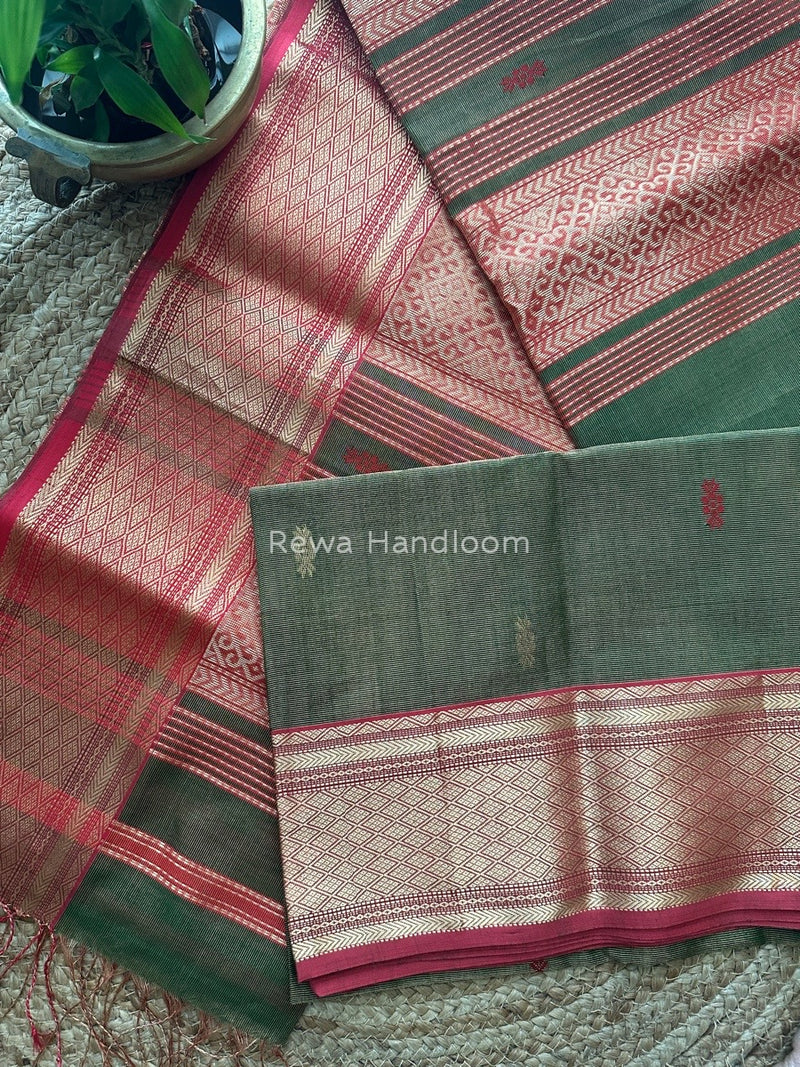 Maheshwari Green Tissue Rich Pallu Saree THP026