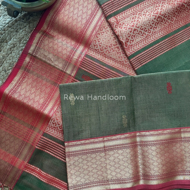 Maheshwari Green Tissue Rich Pallu Saree THP026