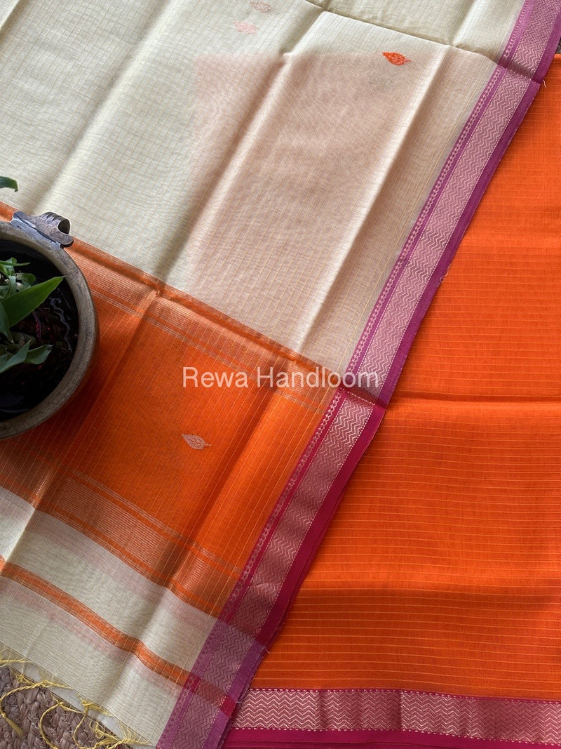 Maheshwari Orange-Light Yellow Motifs Top-Dupatta Set PST0174