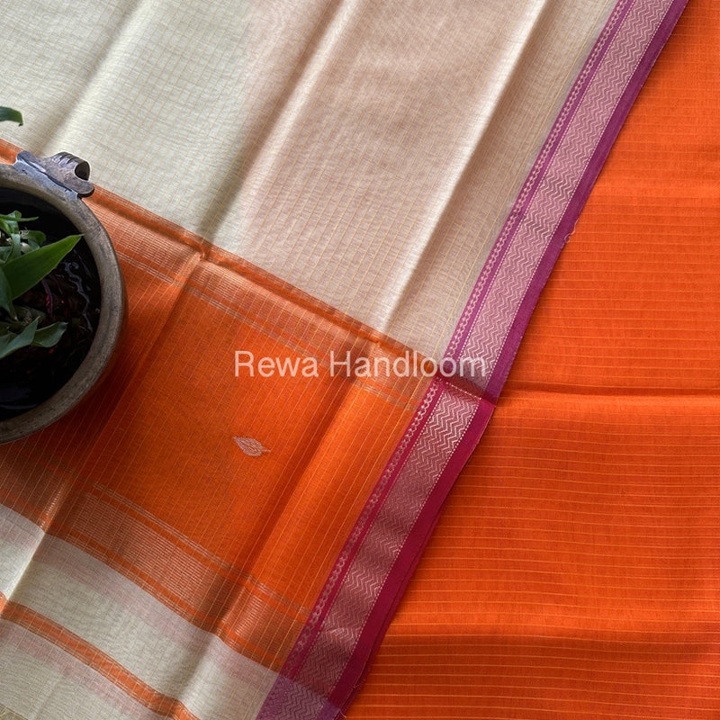 Maheshwari Orange-Light Yellow Motifs Top-Dupatta Set PST0174