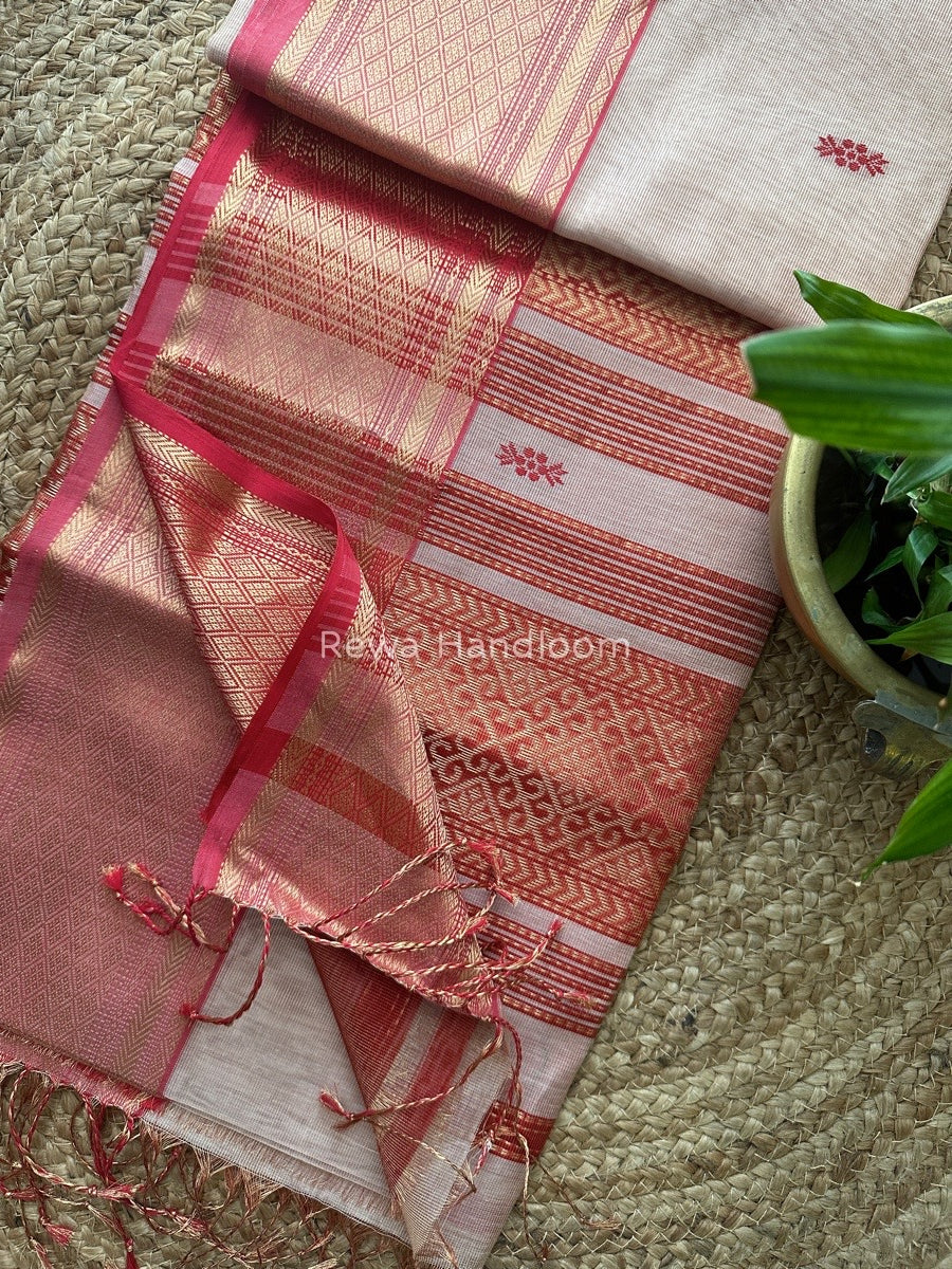 Maheshwari Light Peach Tissue Rich Pallu Saree THP030