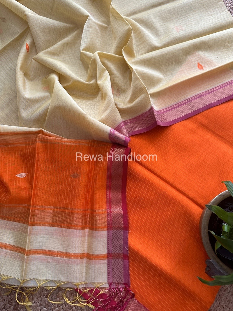 Maheshwari Orange-Light Yellow Motifs Top-Dupatta Set PST0174