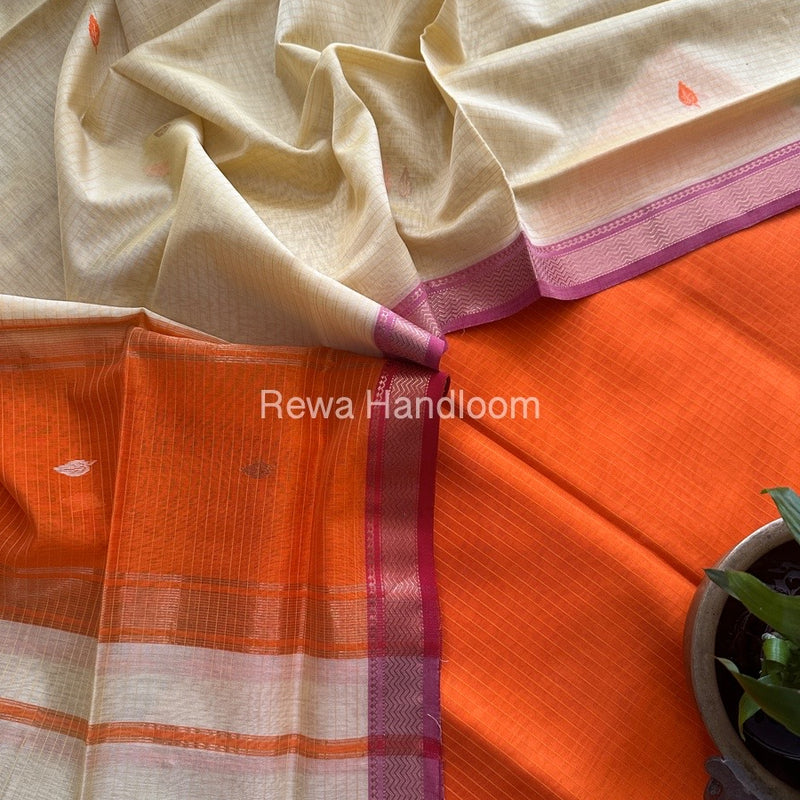 Maheshwari Orange-Light Yellow Motifs Top-Dupatta Set PST0174