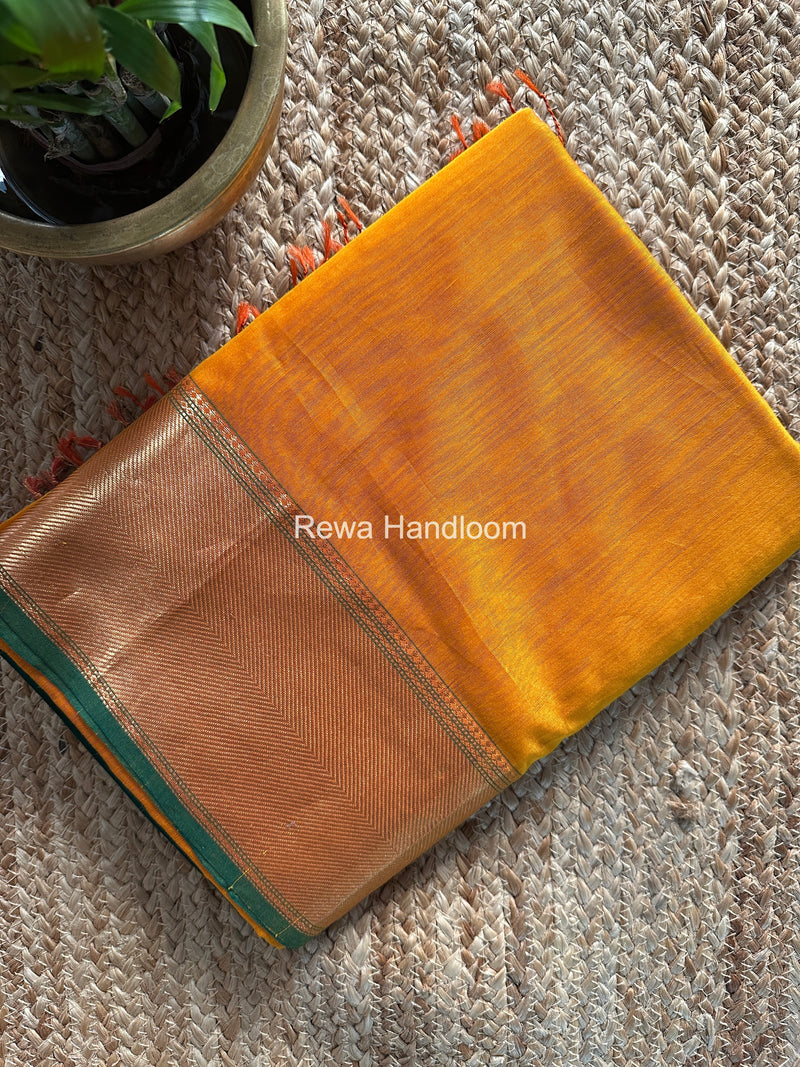 Exclusive Maheshwari Golden Yellow Zari Border Saree EZ044