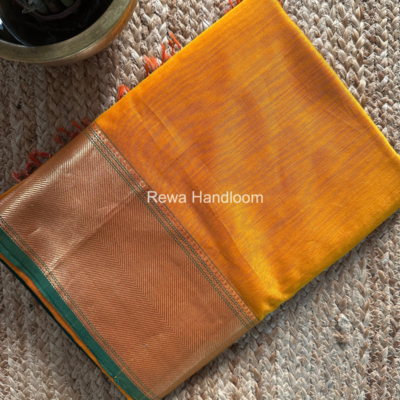 Exclusive Maheshwari Golden Yellow Zari Border Saree EZ044