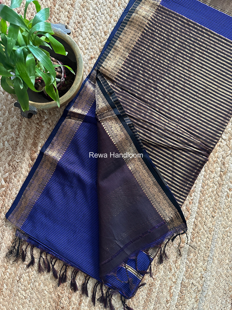 Maheshwari Dark Purple Garbha Reshami Silk Saree GS332