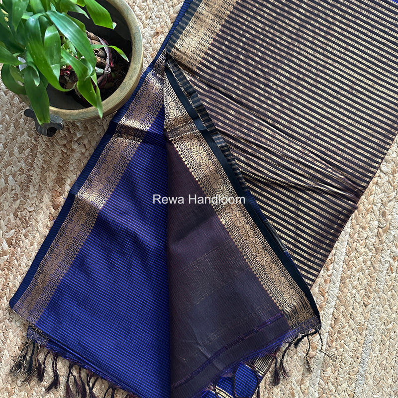 Maheshwari Dark Purple Garbha Reshami Silk Saree GS332