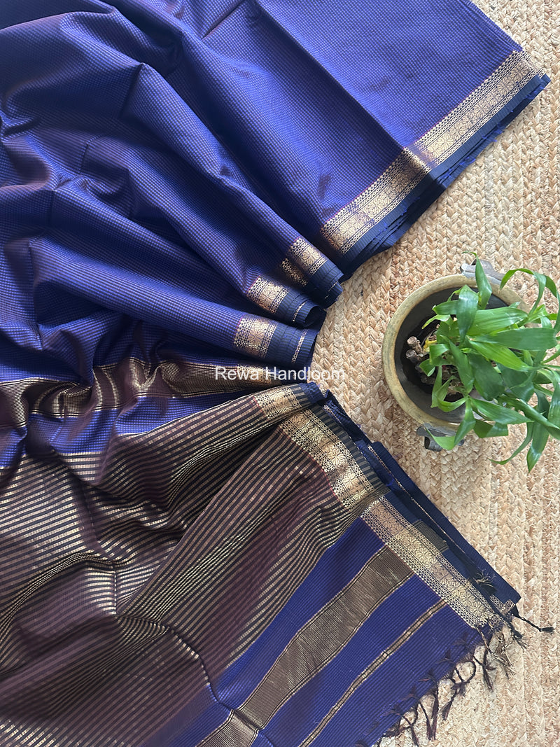 Maheshwari Dark Purple Garbha Reshami Silk Saree GS332