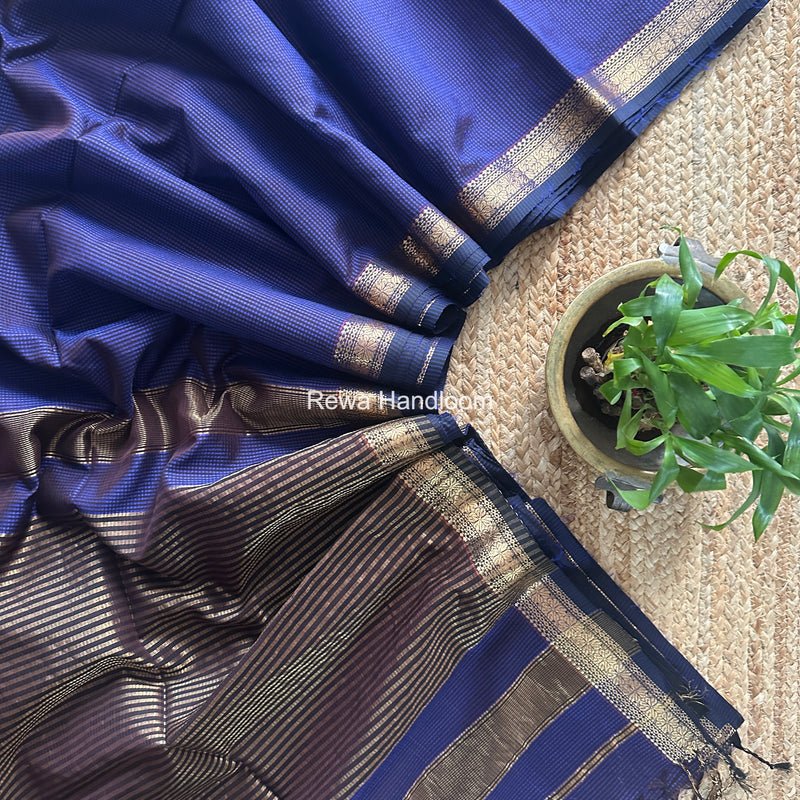 Maheshwari Dark Purple Garbha Reshami Silk Saree GS332