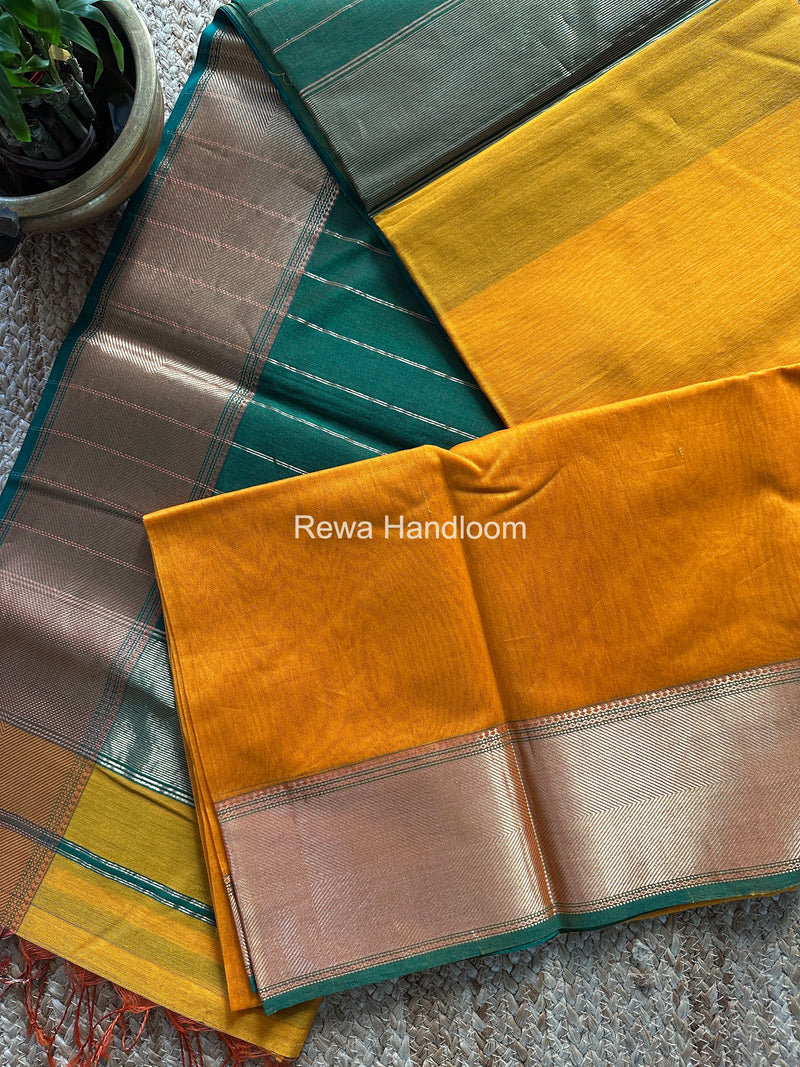 Exclusive Maheshwari Golden Yellow Zari Border Saree EZ044