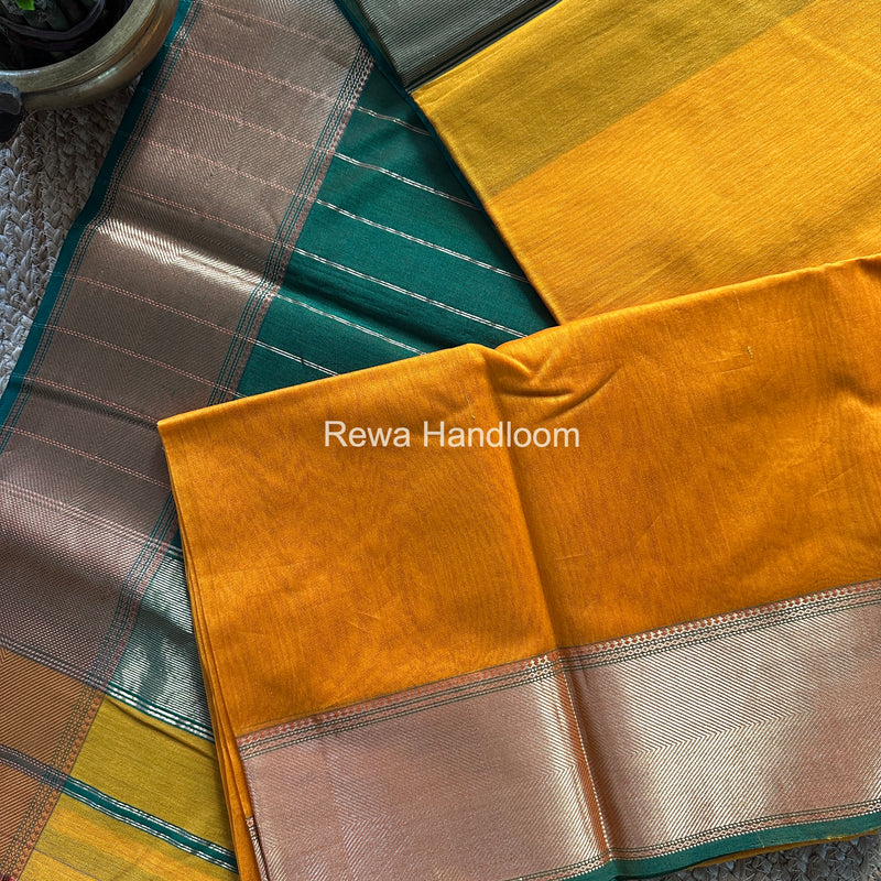 Exclusive Maheshwari Golden Yellow Zari Border Saree EZ044