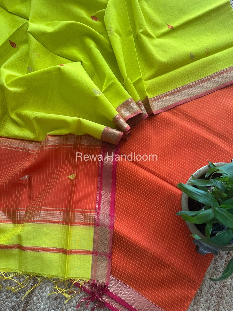 Maheshwari Rust Orange-Yellow Motifs Top-Dupatta Set PST0107