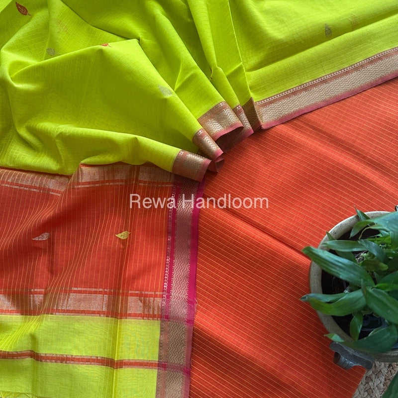 Maheshwari Rust Orange-Yellow Motifs Top-Dupatta Set PST0107