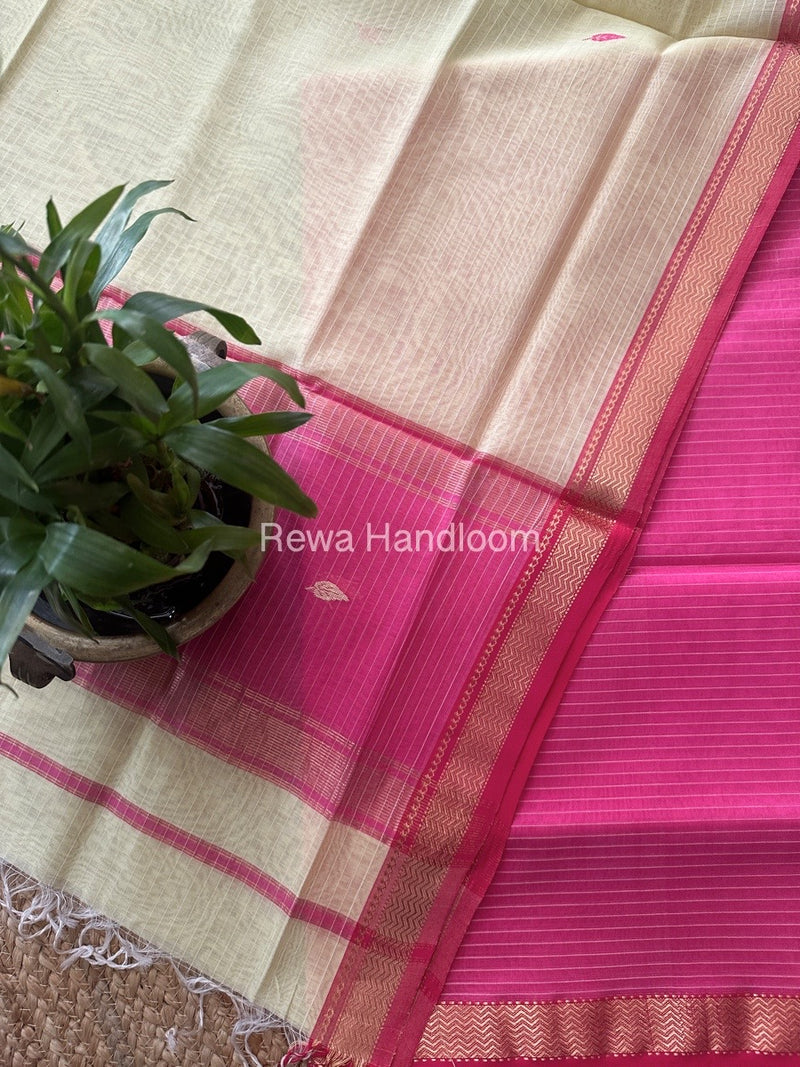 Maheshwari Pink-Light Yellow Motifs Top-Dupatta Set PST0173