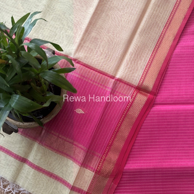 Maheshwari Pink-Light Yellow Motifs Top-Dupatta Set PST0173