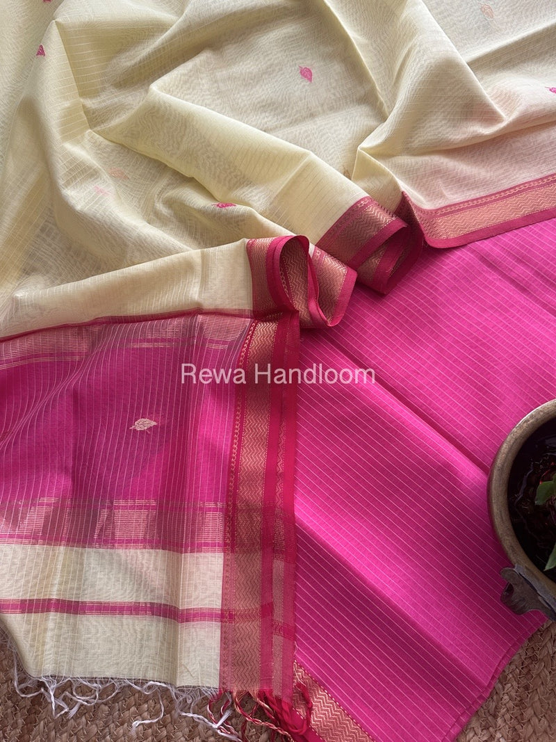 Maheshwari Pink-Light Yellow Motifs Top-Dupatta Set PST0173