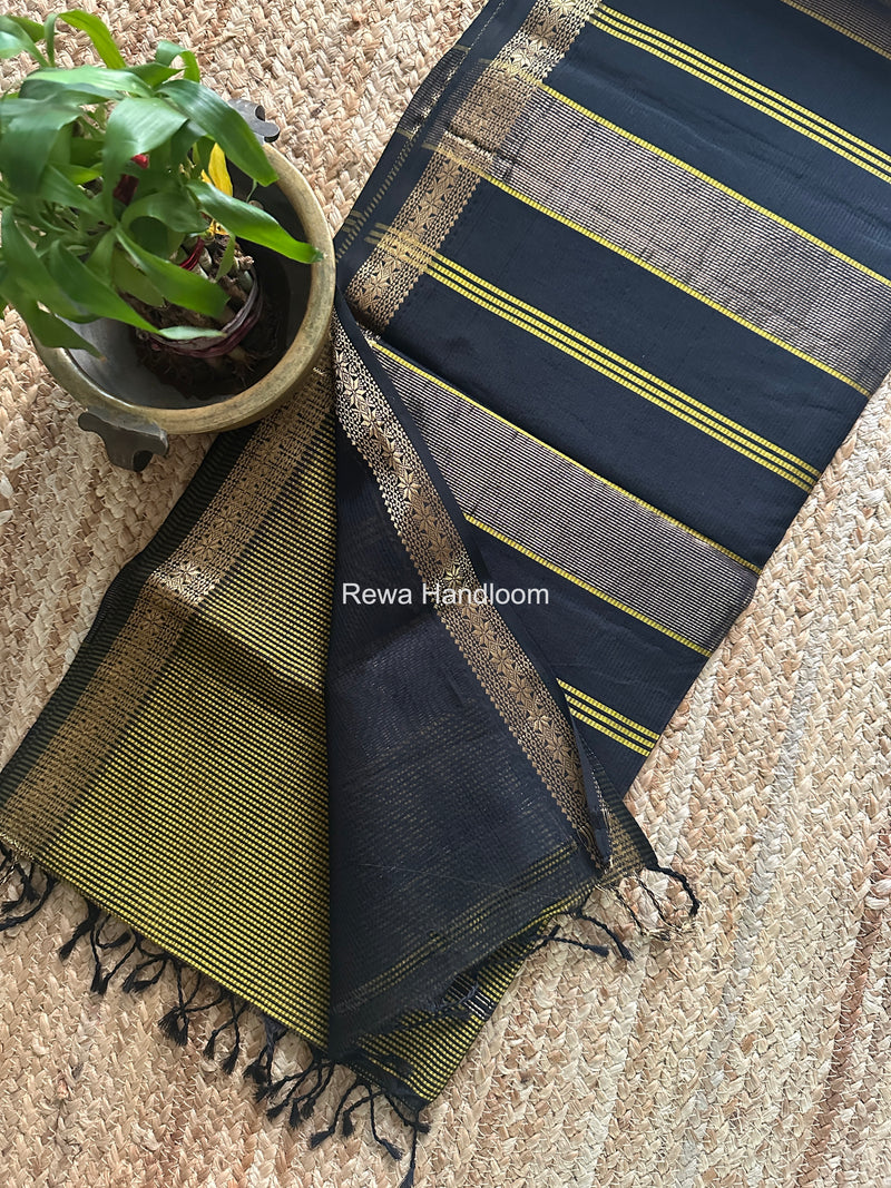 Maheshwari Yellow Garbha Reshami Silk Saree GS279 by Rewa Handloom