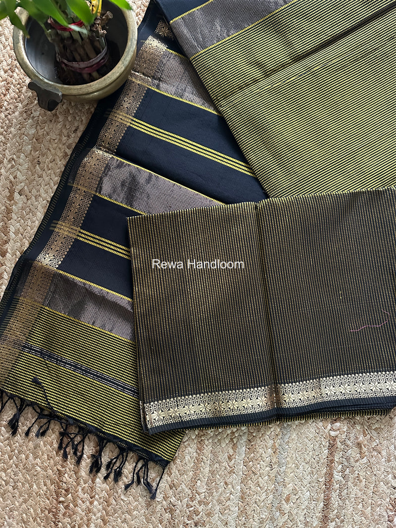 Maheshwari Yellow Garbha Reshami Silk Saree GS279 by Rewa Handloom