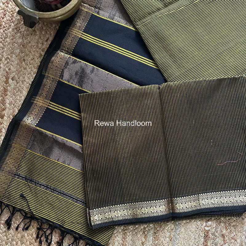 Maheshwari Yellow Garbha Reshami Silk Saree GS279 by Rewa Handloom