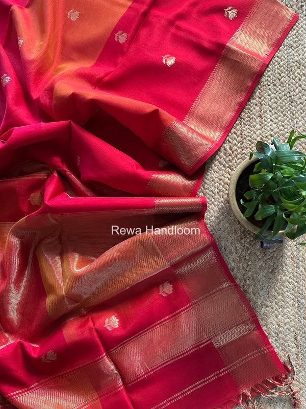 Maheshwari Red Lotus Shaded Butta Saree LLBS036