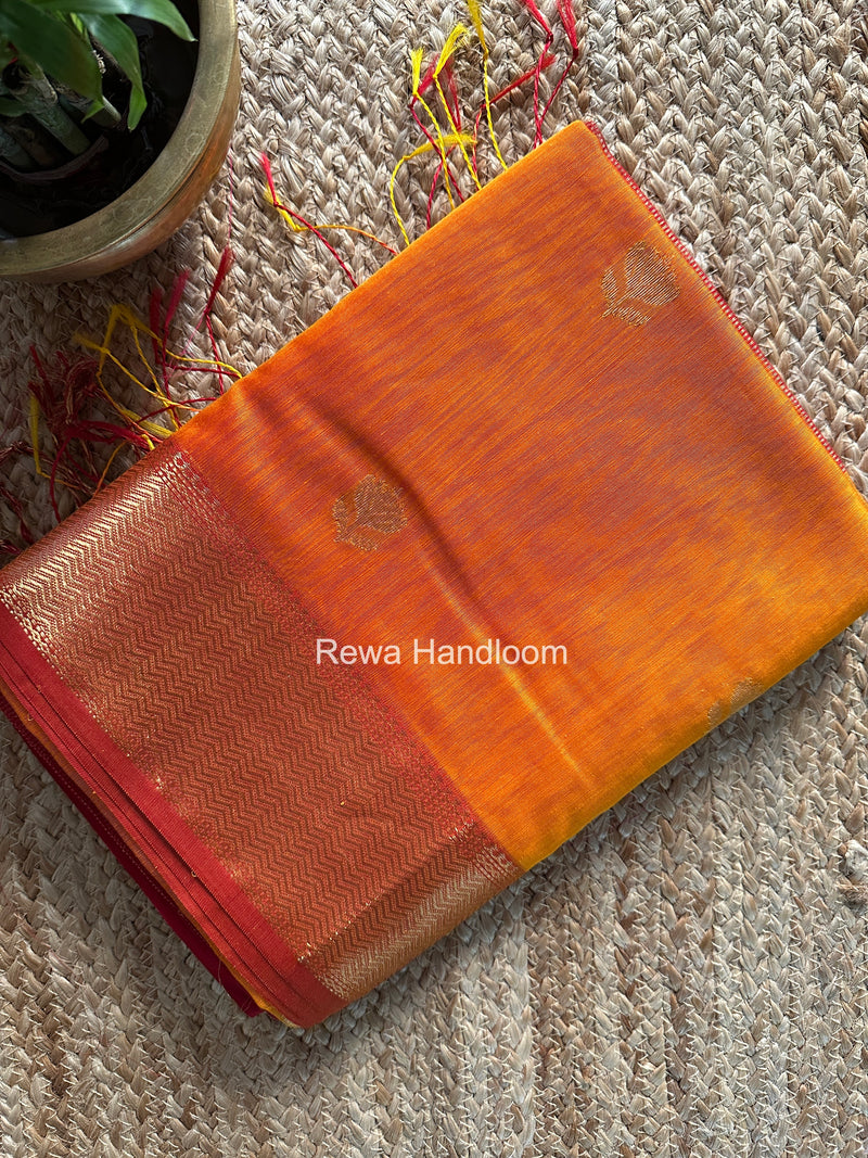 Maheshwari Golden Yellow Lotus Shaded Butta Saree LLBS037